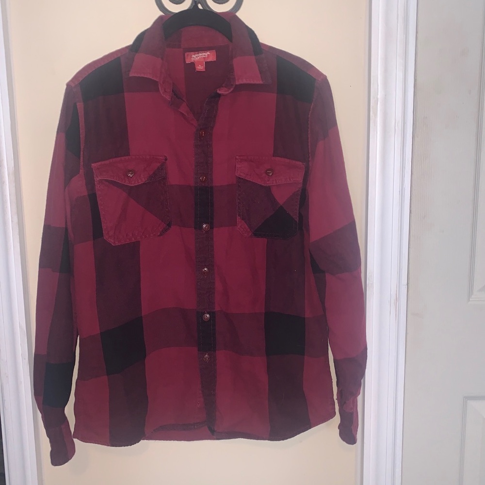Arizona Jean Co Flannel Casual Button Up Shirt Juniors Size S Black / Burgundy